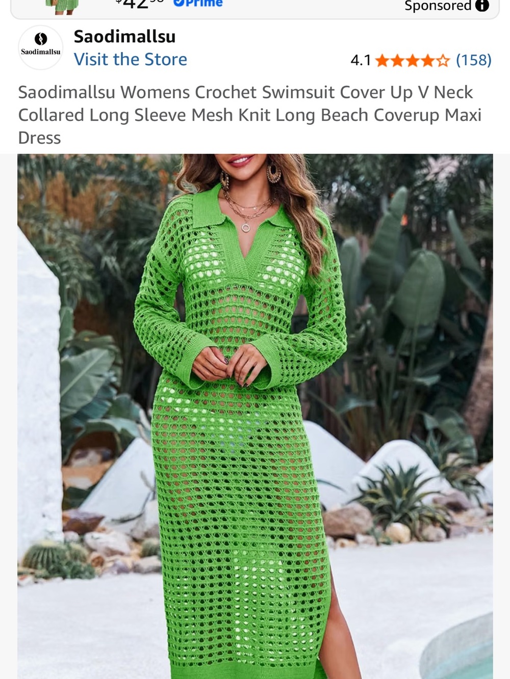 Green Crochet Swim Cover-Up Dress - Women Swim